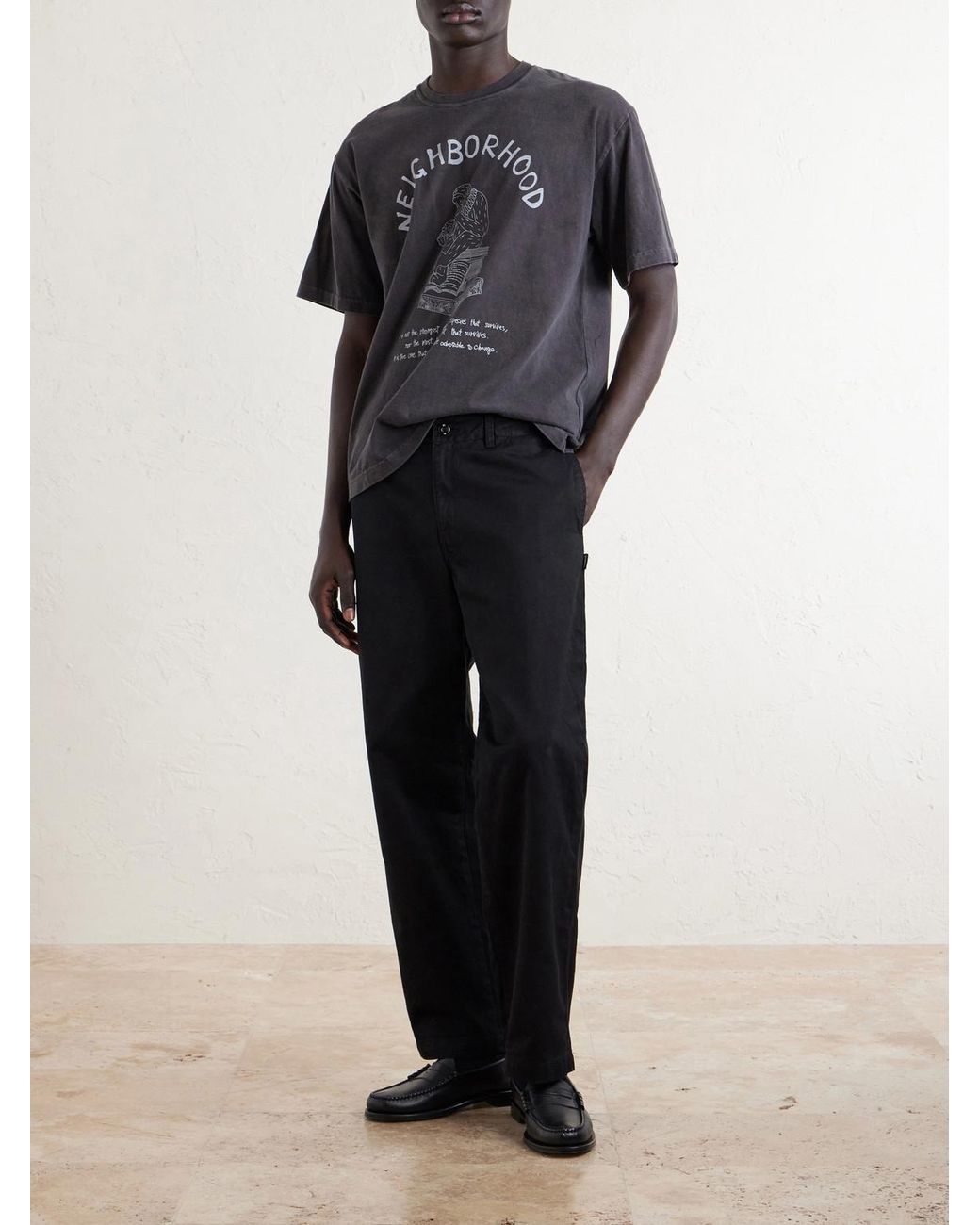 Neighborhood Blue Printed Cotton-Jersey T-Shirt for men