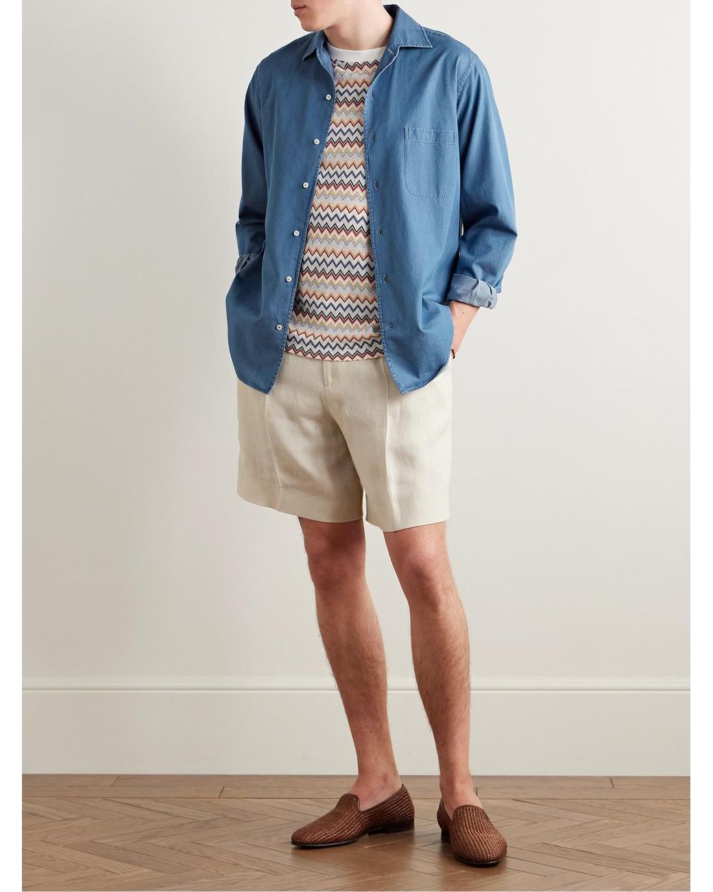 Loro Piana Blue André Cotton-Chambray Shirt for men