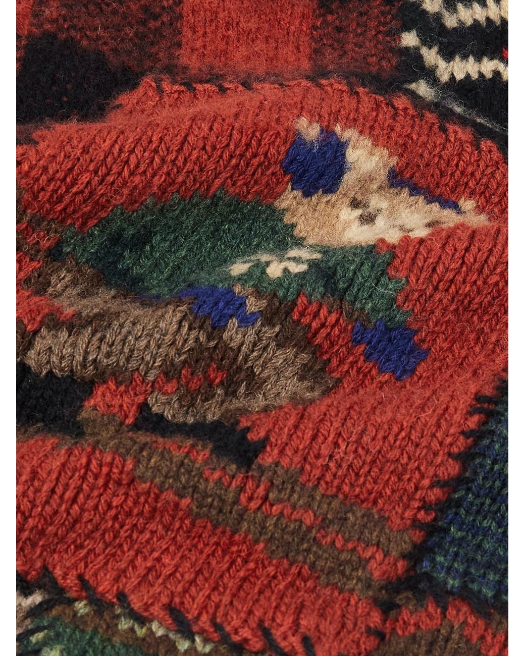 Polo Ralph Lauren Red Patchwork Jacquard-Knit Wool And Cashmere-Blend Sweater for men