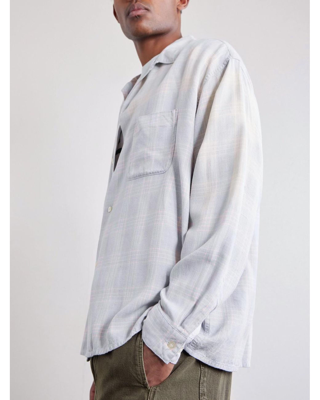 SAINT Mxxxxxx White Convertible-collar Checked Flannel Shirt for men