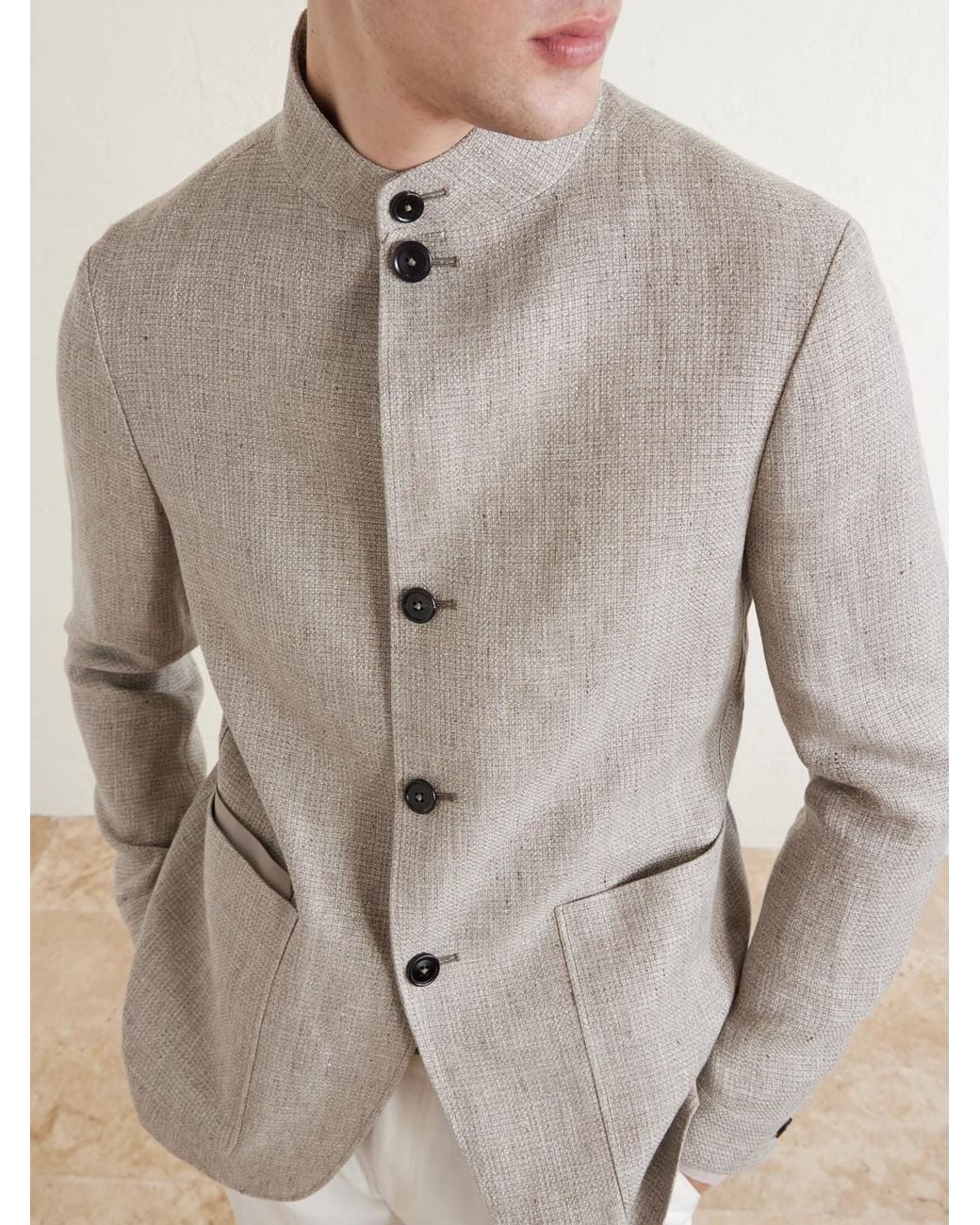 Zegna White Textured-Linen Jacket for men