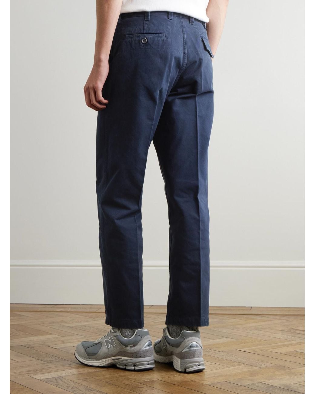 Drake's Blue Straight-Leg Peached Cotton-Twill Trousers for men