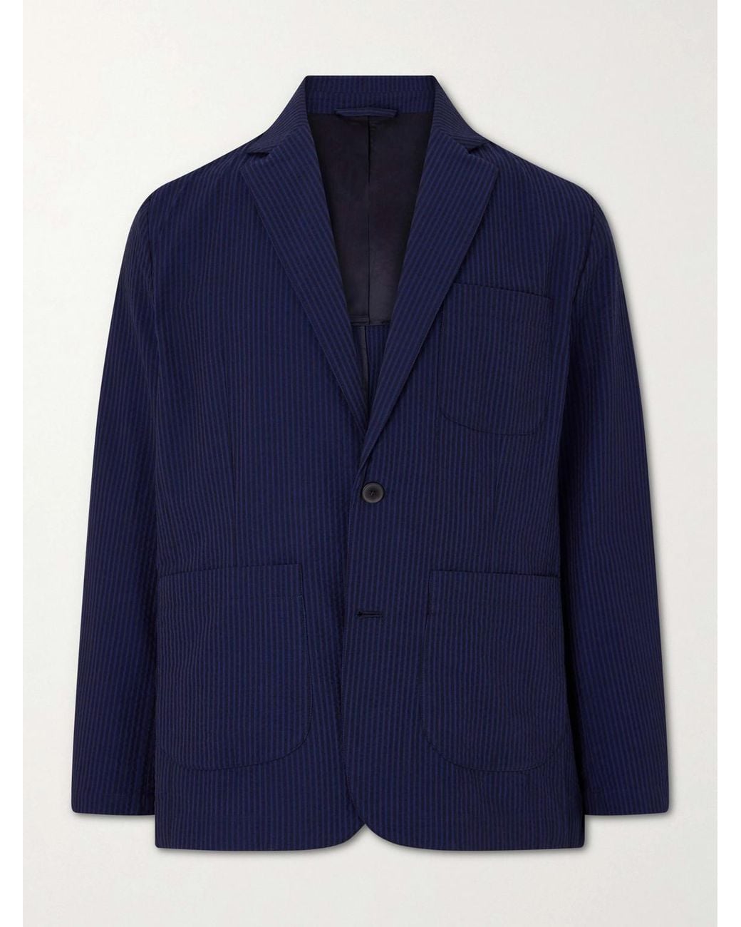 Portuguese Flannel Blue Atlantico Organic Cotton-Seersucker Suit Jacket for men