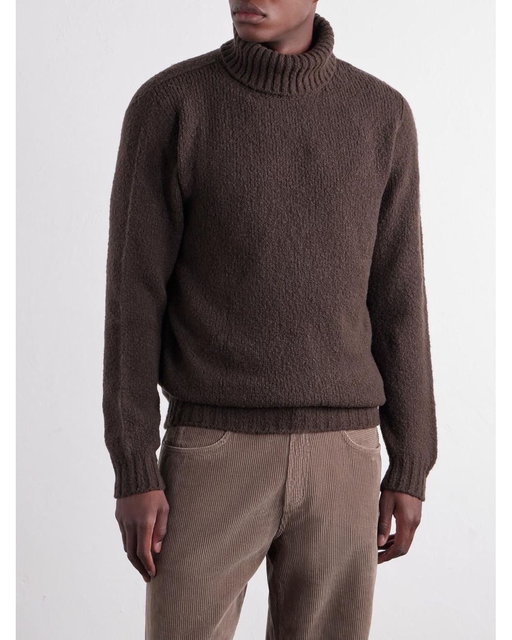 De Bonne Facture Brown Wool-Bouclé Rollneck Sweater for men
