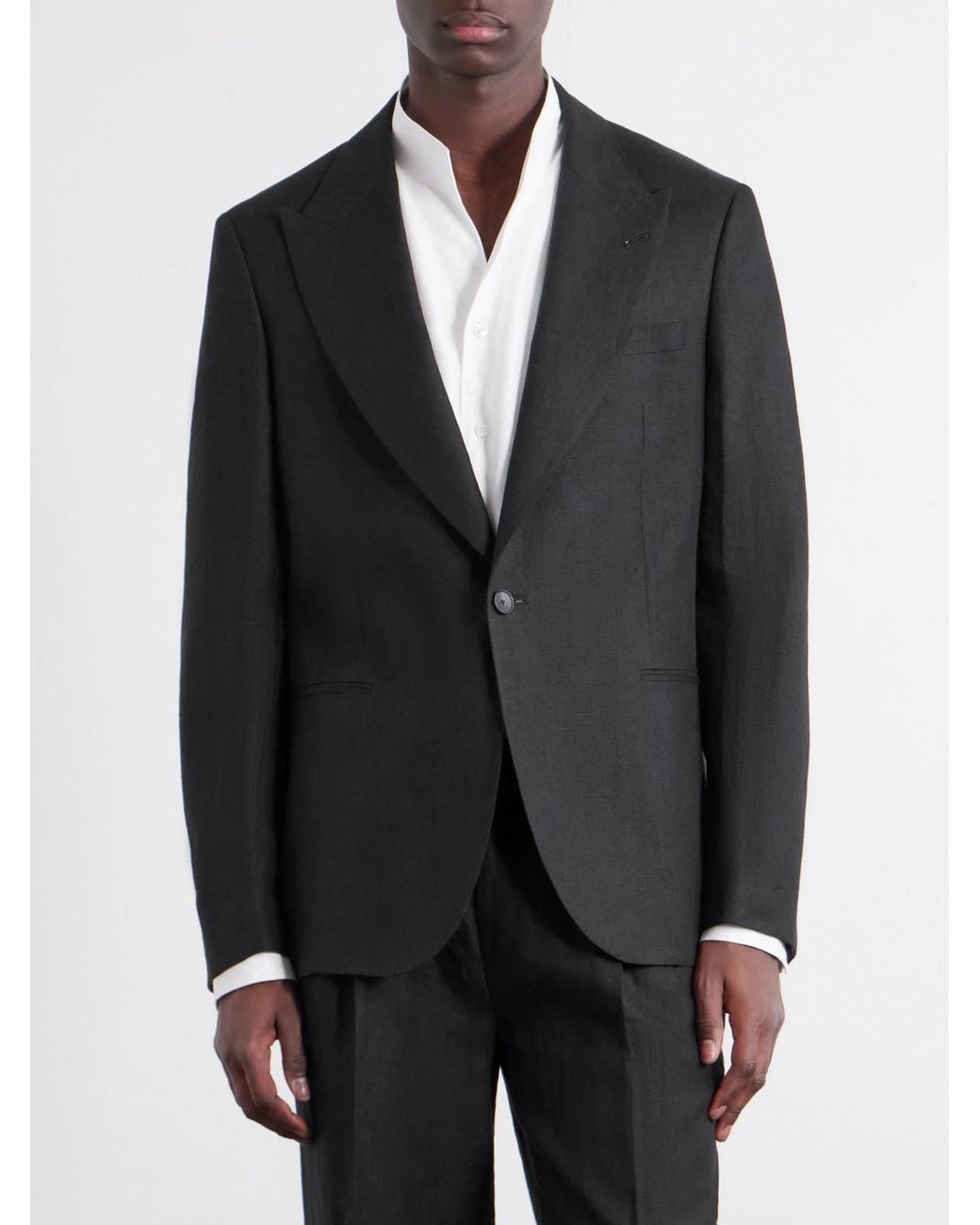 Mr P. Black Slim-Fit Linen Tuxedo Jacket for men