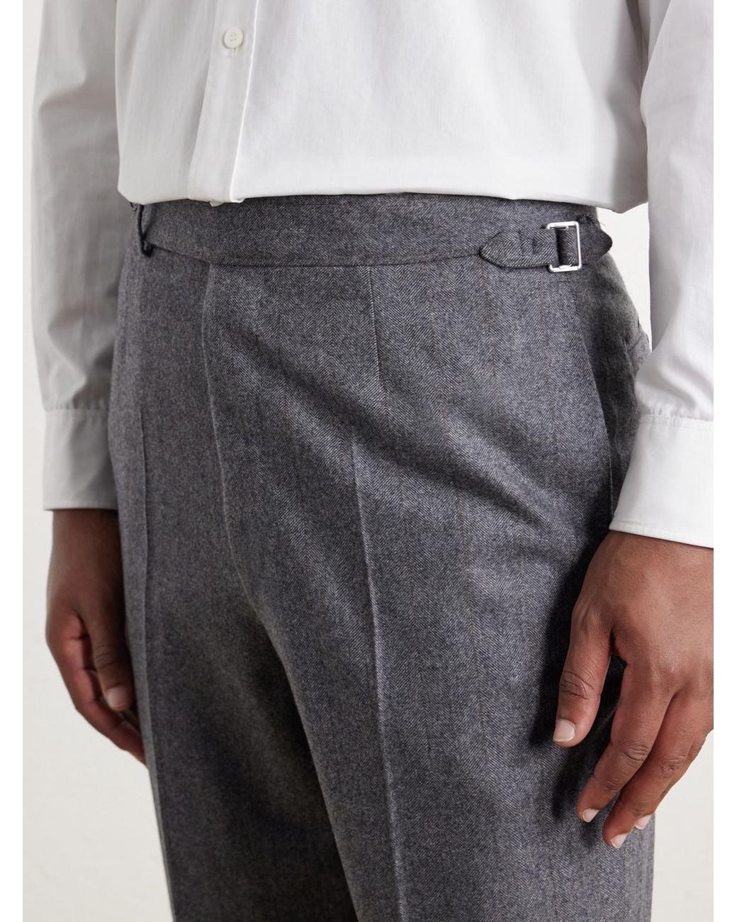 Dunhill Gray Straight-Leg Herringbone Wool And Cashmere-Blend Trousers for men