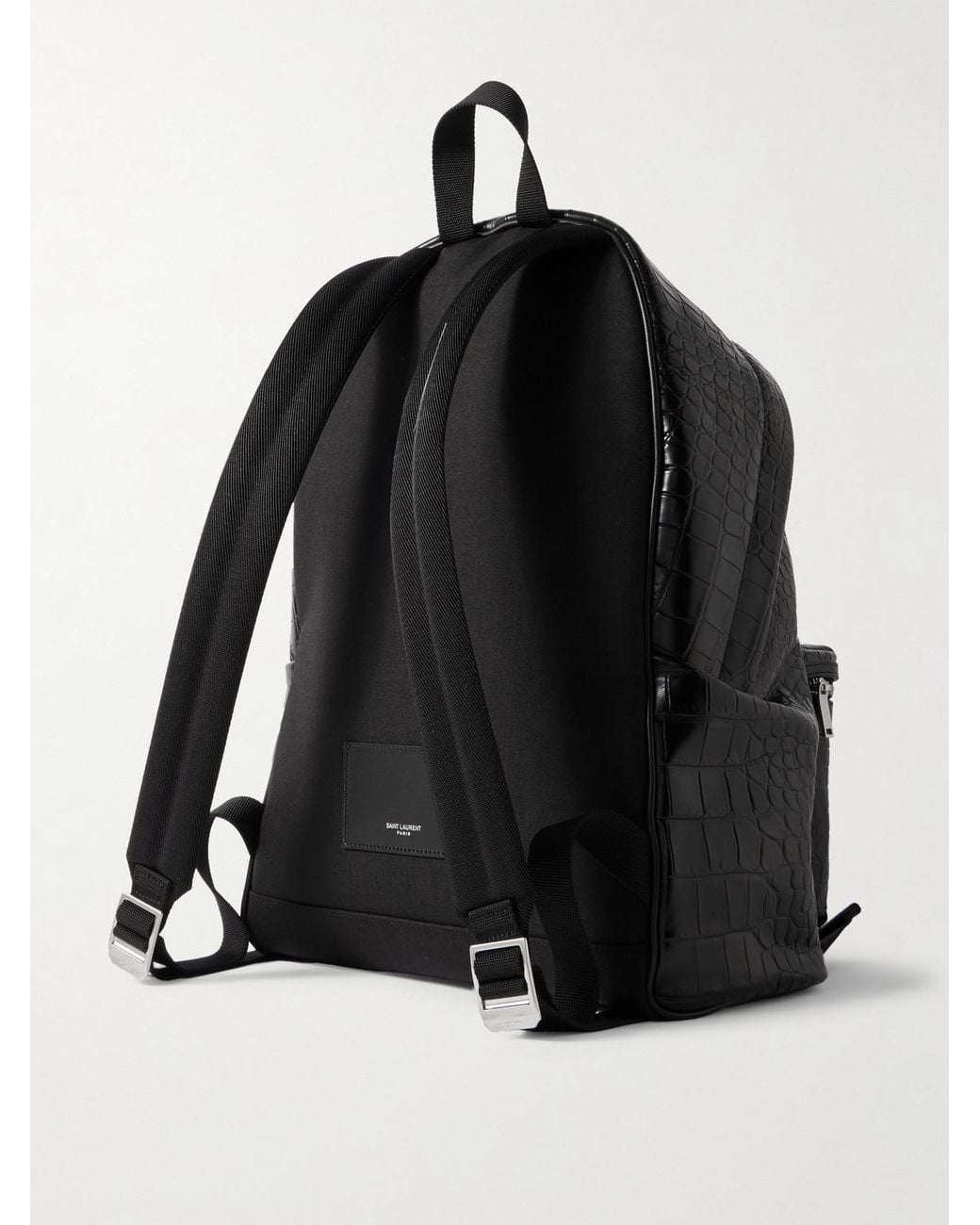 Saint Laurent Black City Croc-Effect Glossed-Leather Backpack for men