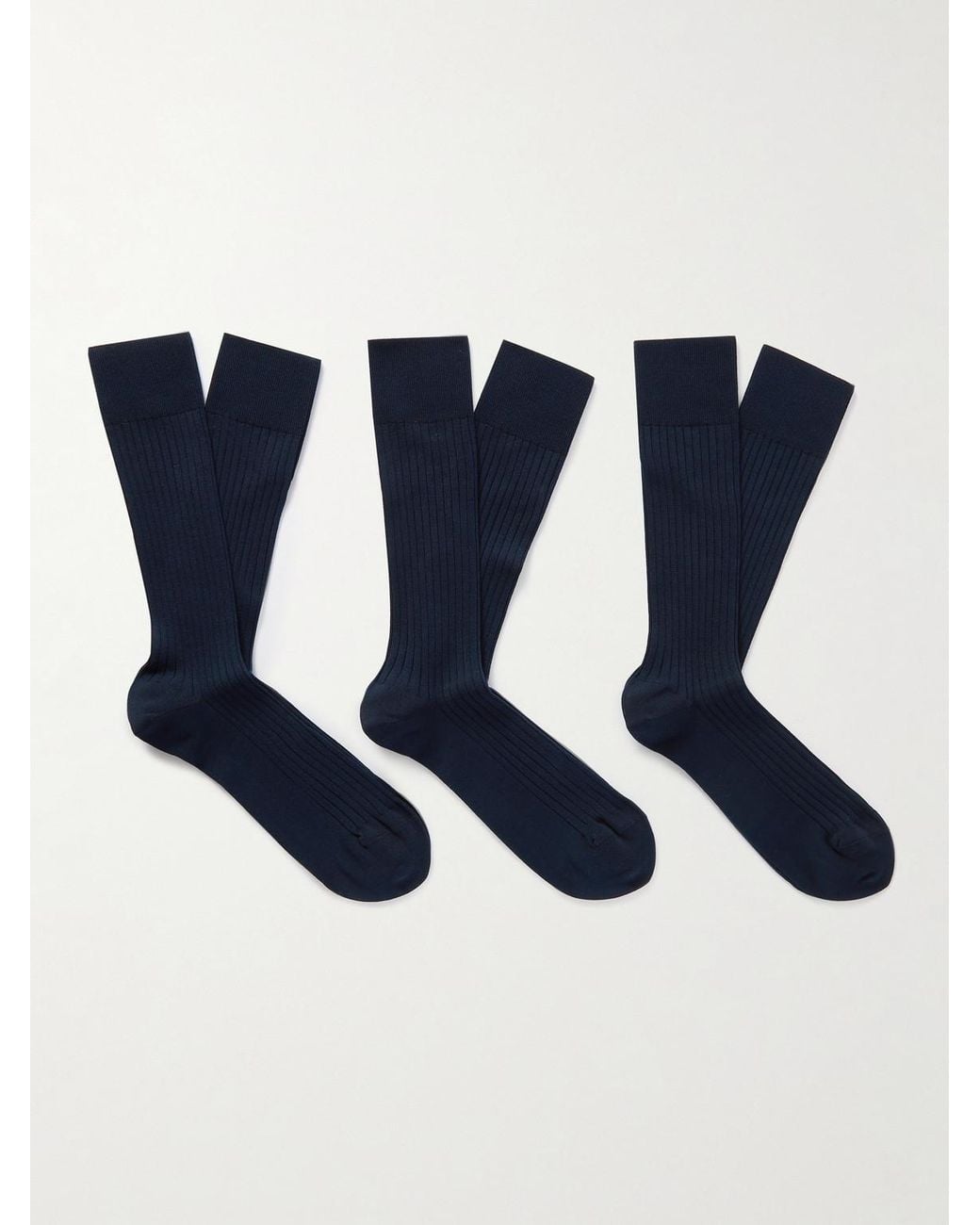 NN07 Blue Three-Pack Ribbed Cotton-Blend Socks for men