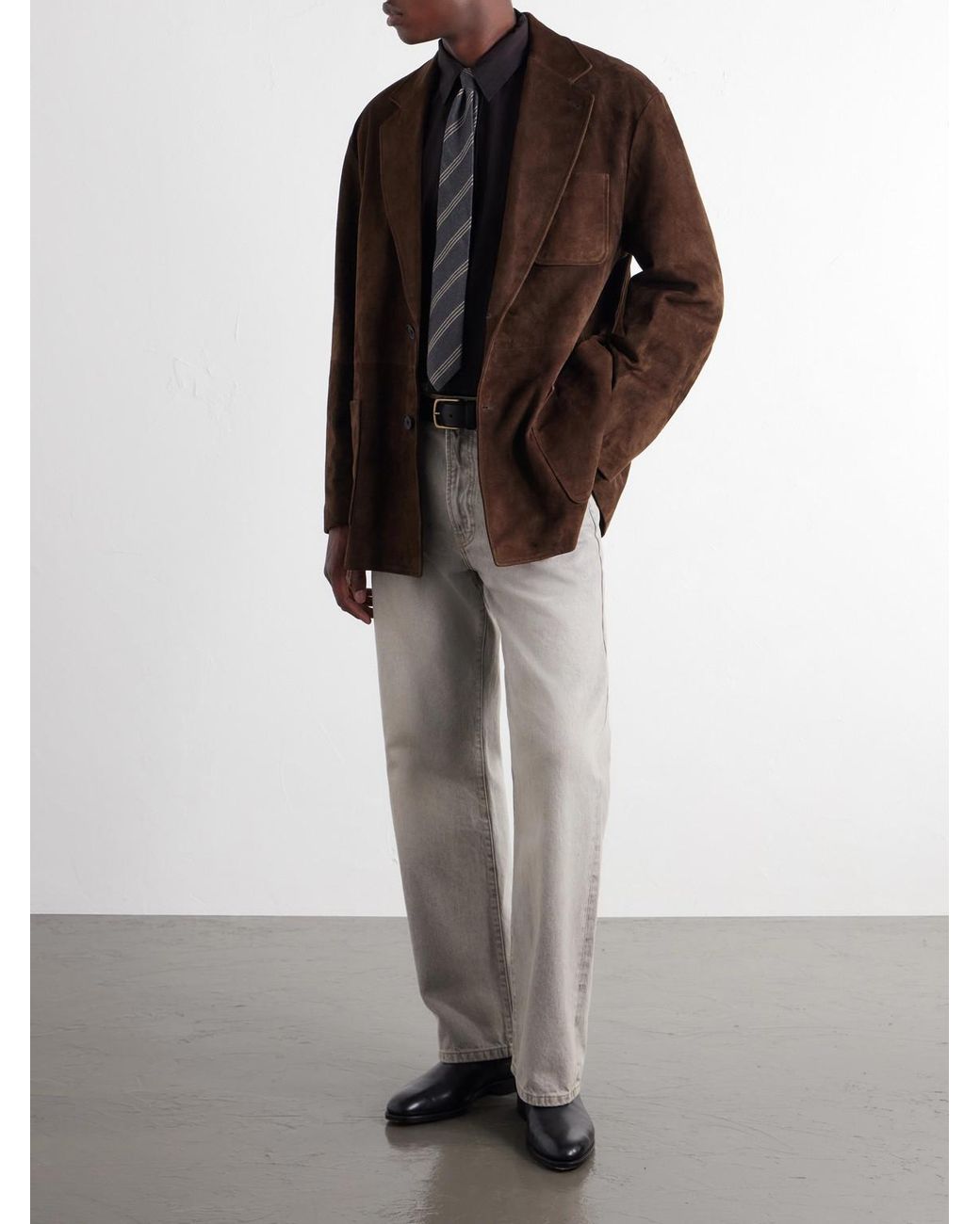 Ssstein Brown Panelled Suede Blazer for men