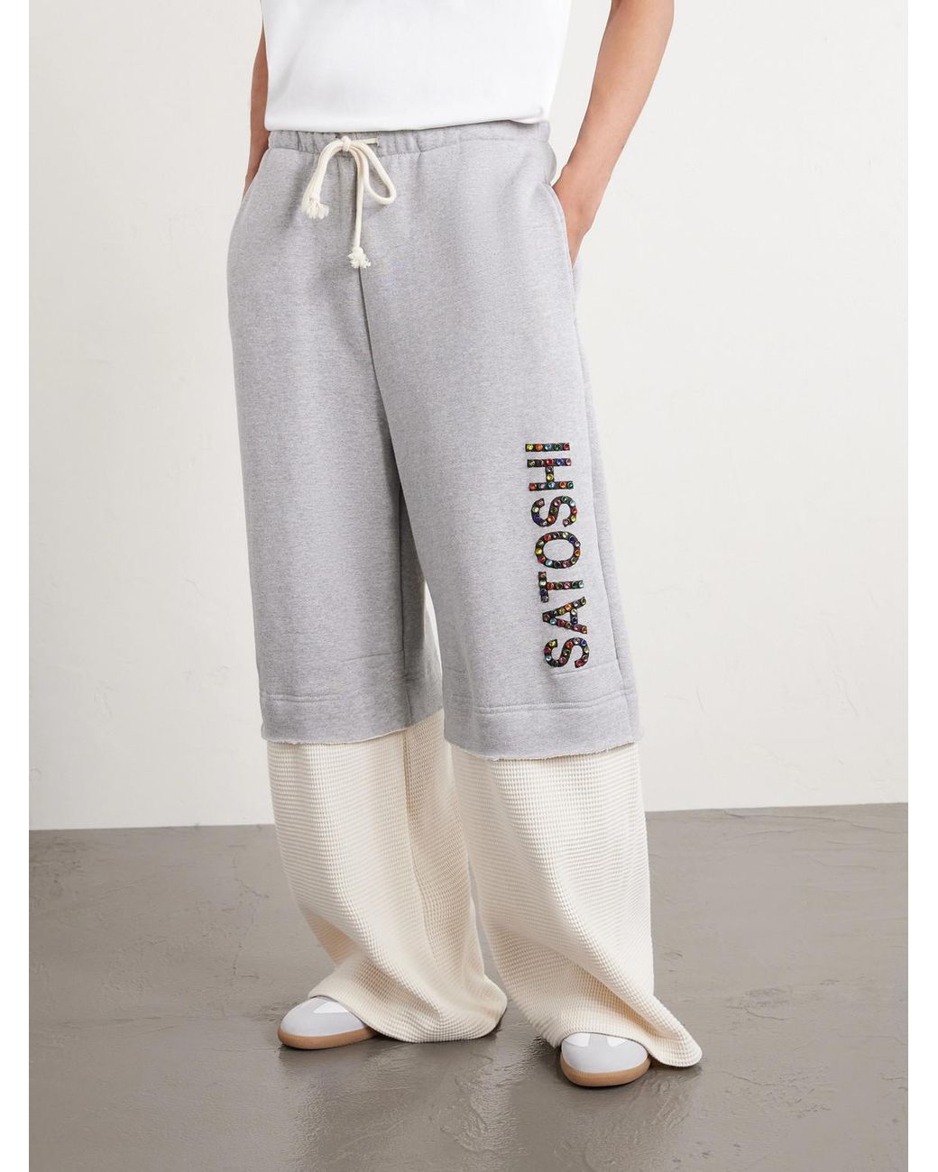 Satoshi Nakamoto White Wide-leg Logo-embellished Cotton-jersey And Waffle-knit Sweatpants for men