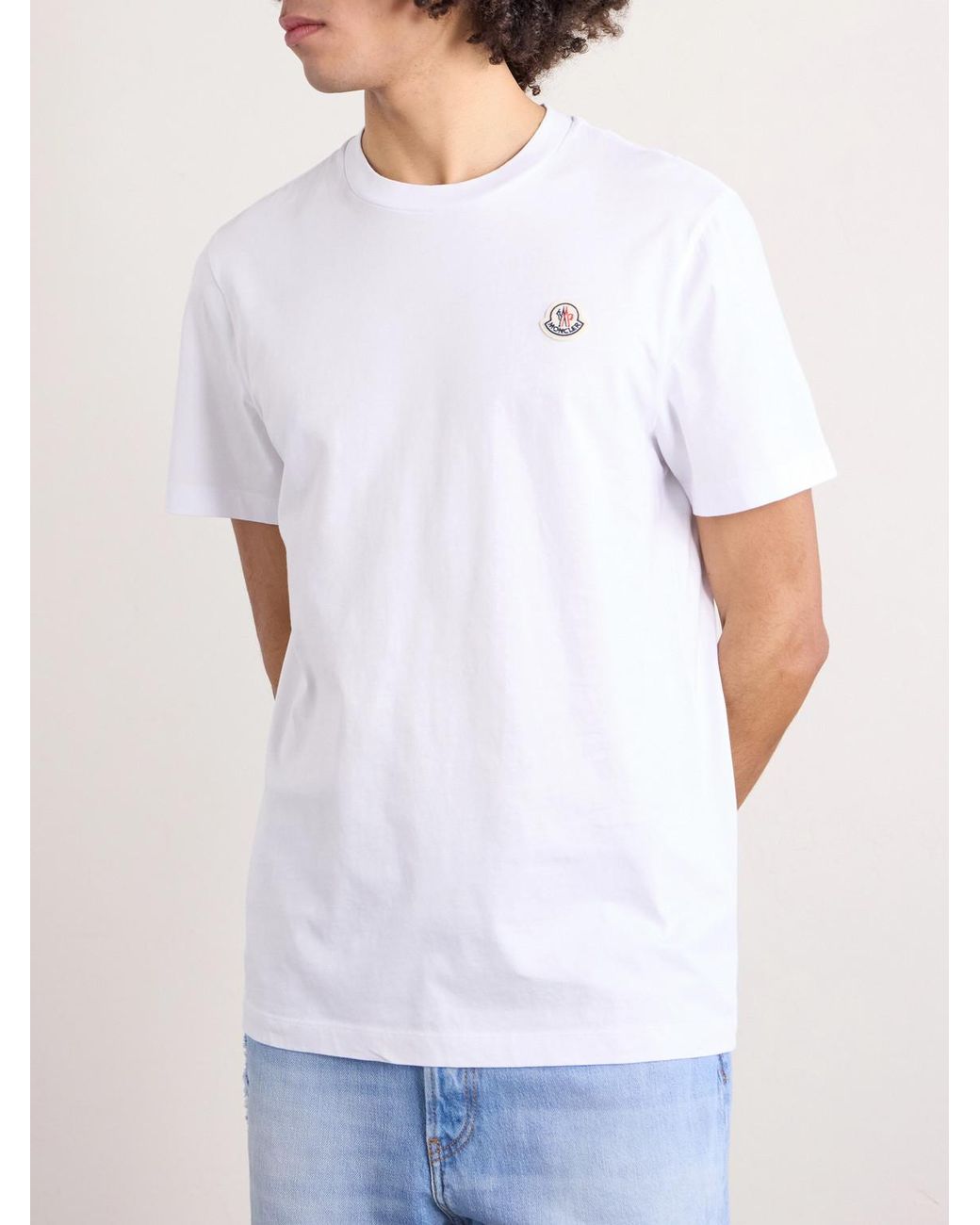 Moncler Blue Three-Pack Logo-Appliquéd Cotton-Jersey T-Shirts for men