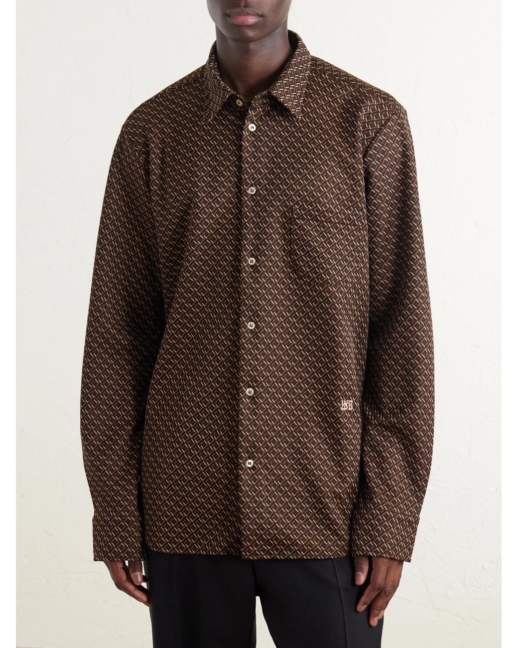 Wales Bonner Brown Doshi Button-Down Jacquard-Knit Shirt for men