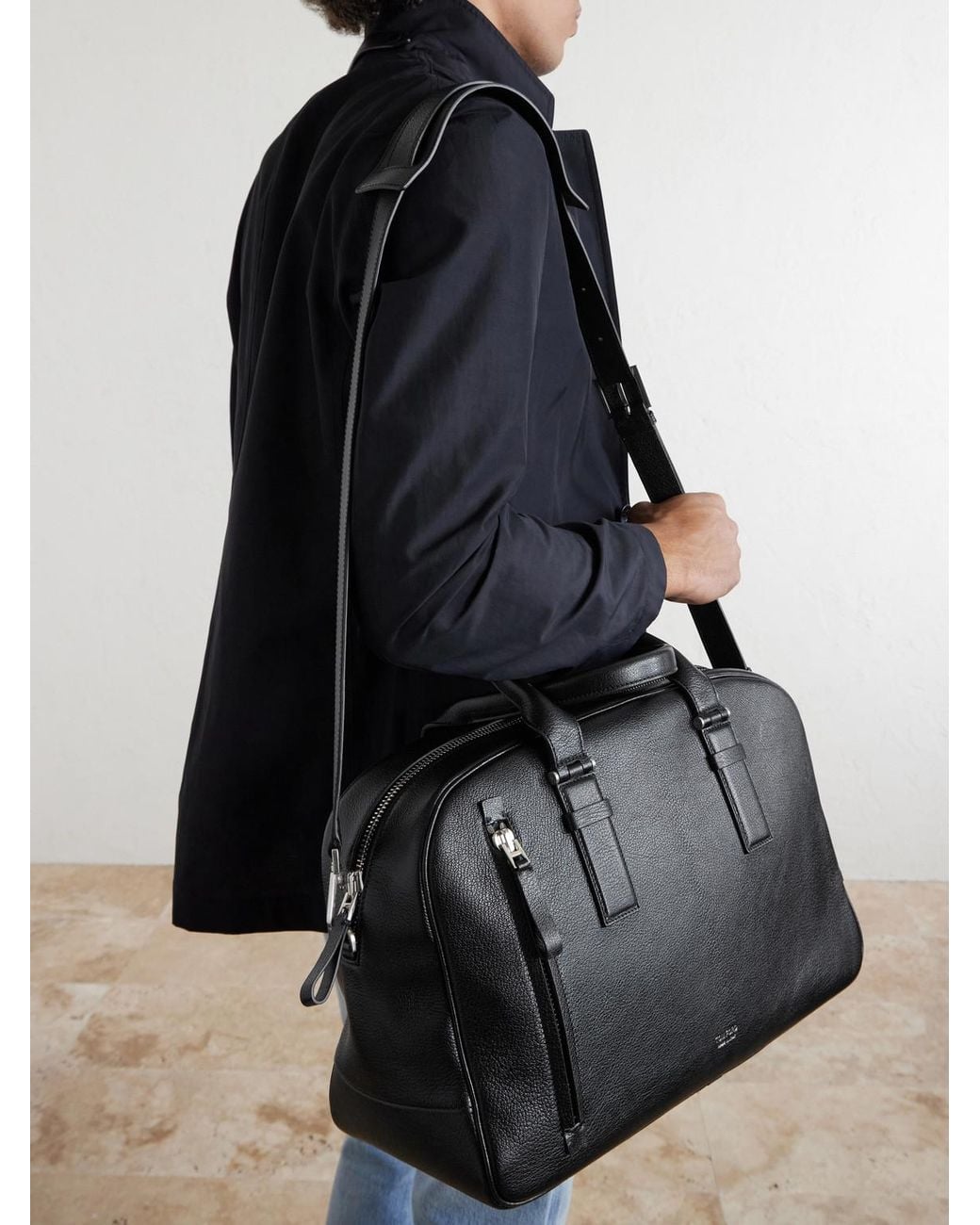Tom Ford Black Victor Full-grain Leather Weekend Bag for men
