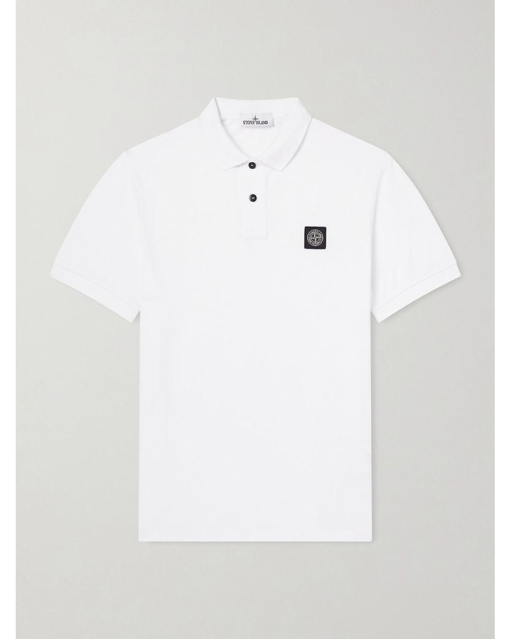 Stone Island White Stretch Cotton-Blend Piqué Polo Shirt for men
