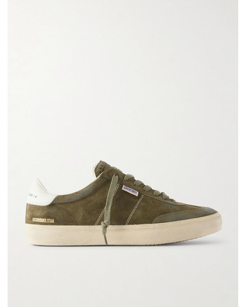 Golden Goose Deluxe Brand Green Soul Star Leather-Trimmed Distressed Suede Sneakers for men