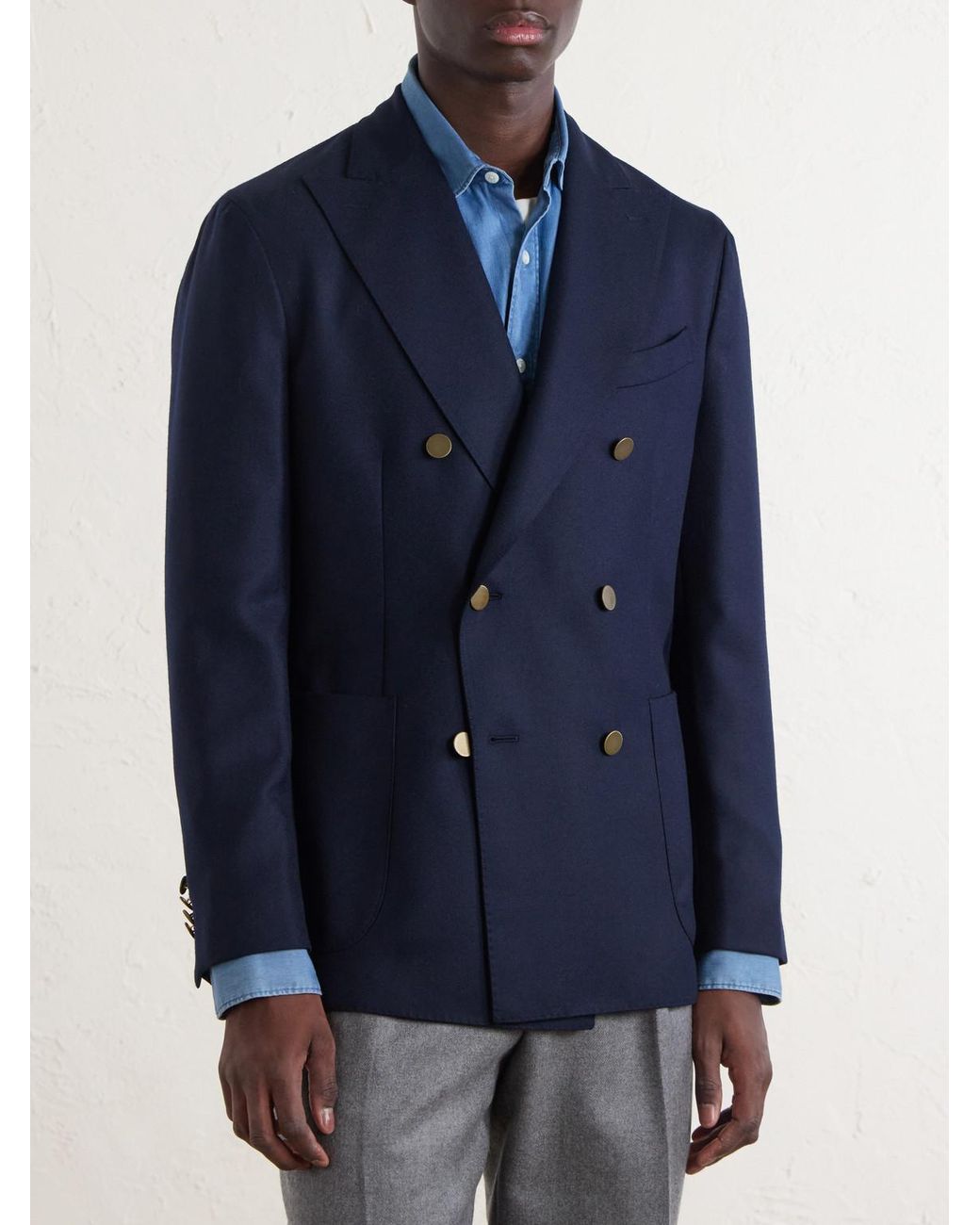 Boglioli Blue Double-breasted Virgin Wool-hopsack Blazer for men