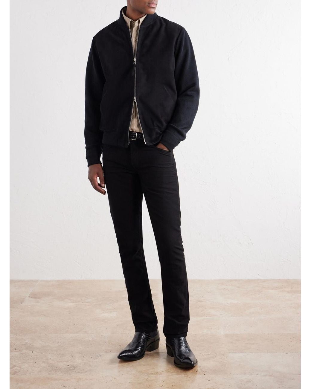 Tom Ford Black Suede And Milano Stitch Wool Bomber Jacket for men