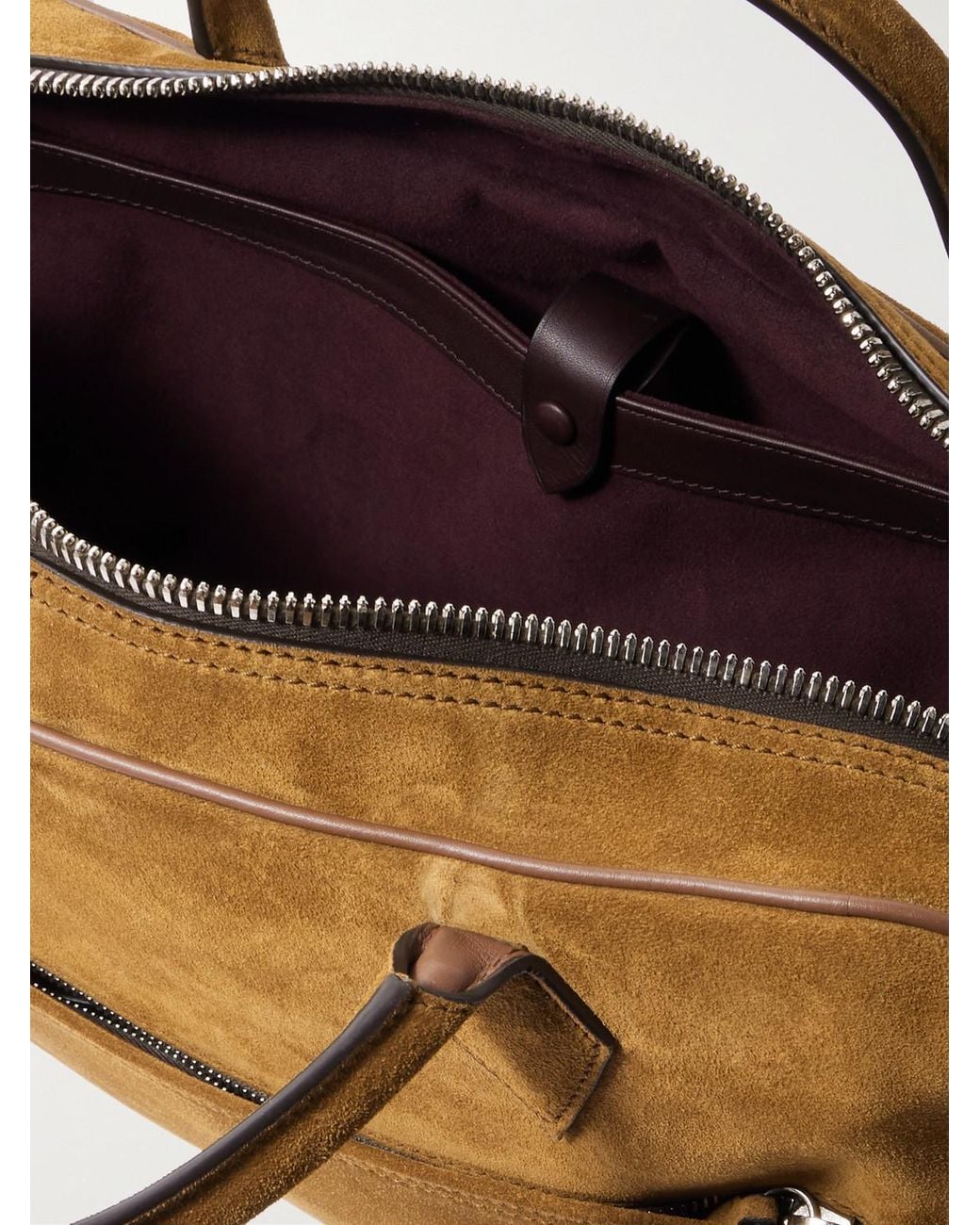Metier Brown Closer Slim Leather-Trimmed Suede Briefcase for men