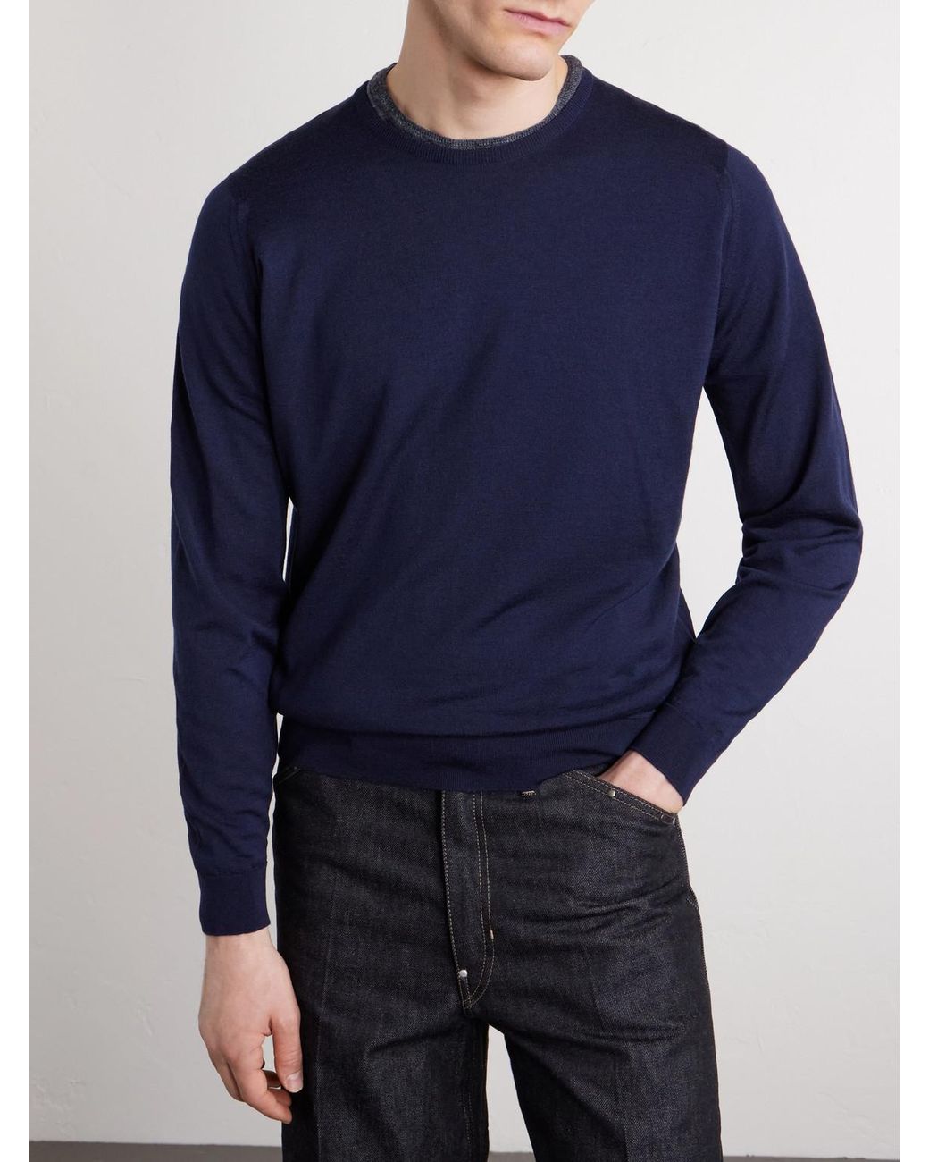 John Smedley Blue Lundy Slim-Fit Merino Wool Sweater for men