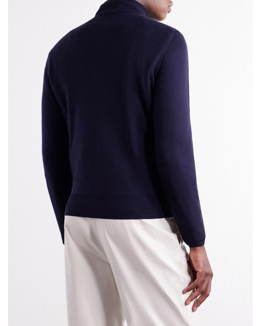 Canali Blue Rib-Trimmed Wool Half-Zip Sweater for men