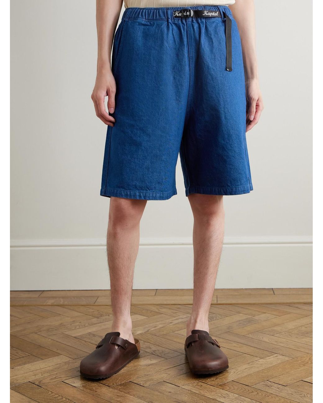 Kapital Blue Easy Wide-Leg Belted Denim Shorts for men