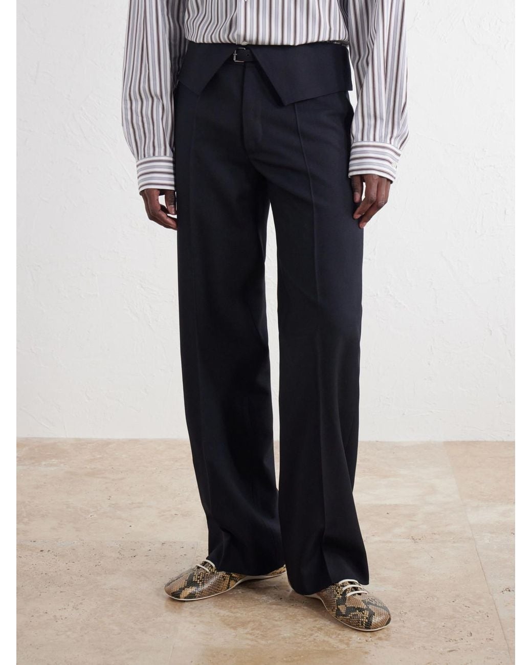 Dries Van Noten Blue Flared Belted Wool-Twill Trousers for men