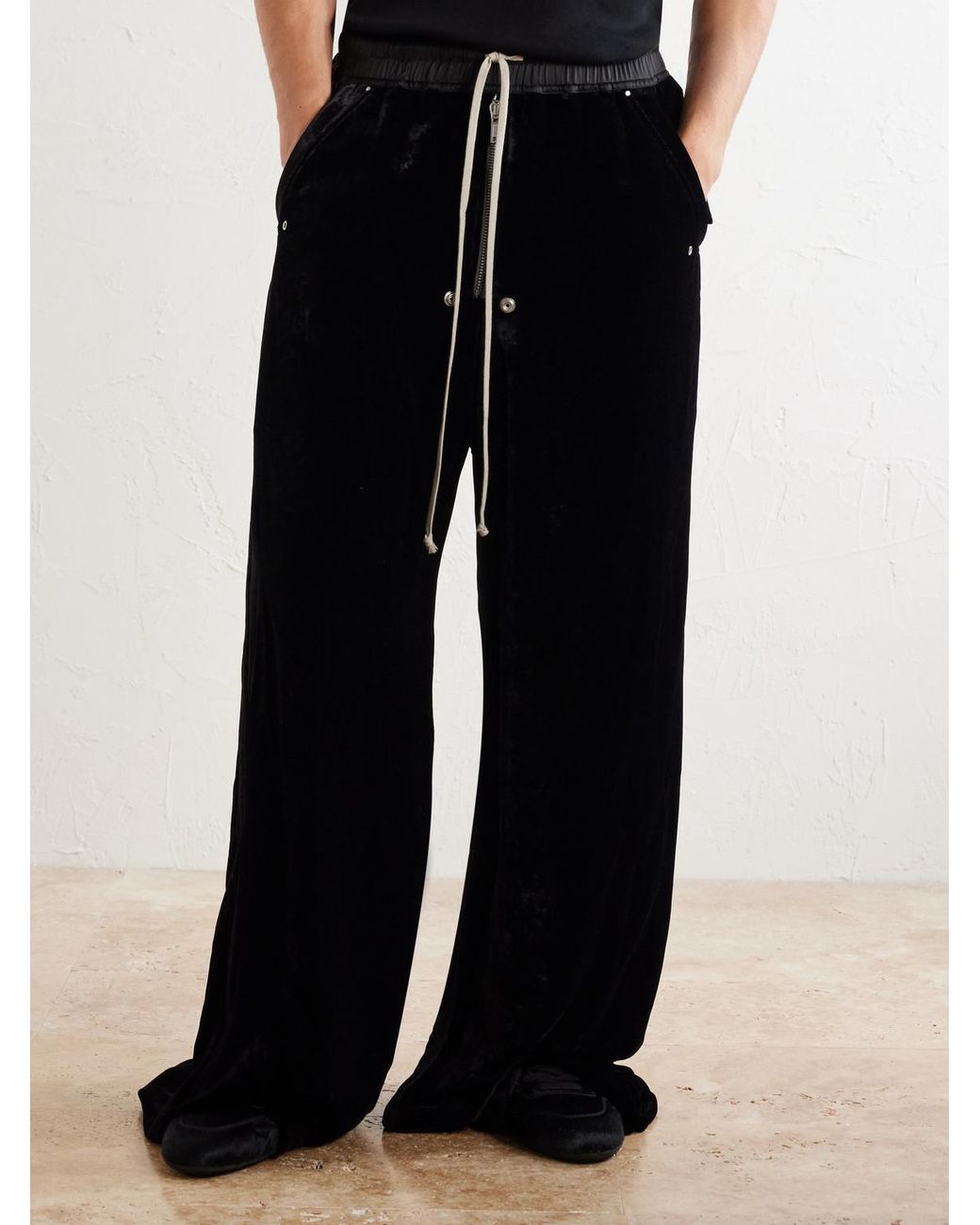 Rick Owens Blue Bela Wide-Leg Drawstring Velour Trousers for men