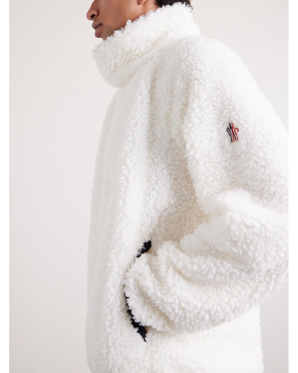 Moncler White Teddy Logo-Appliquéd Fleece Sweatshirt for men