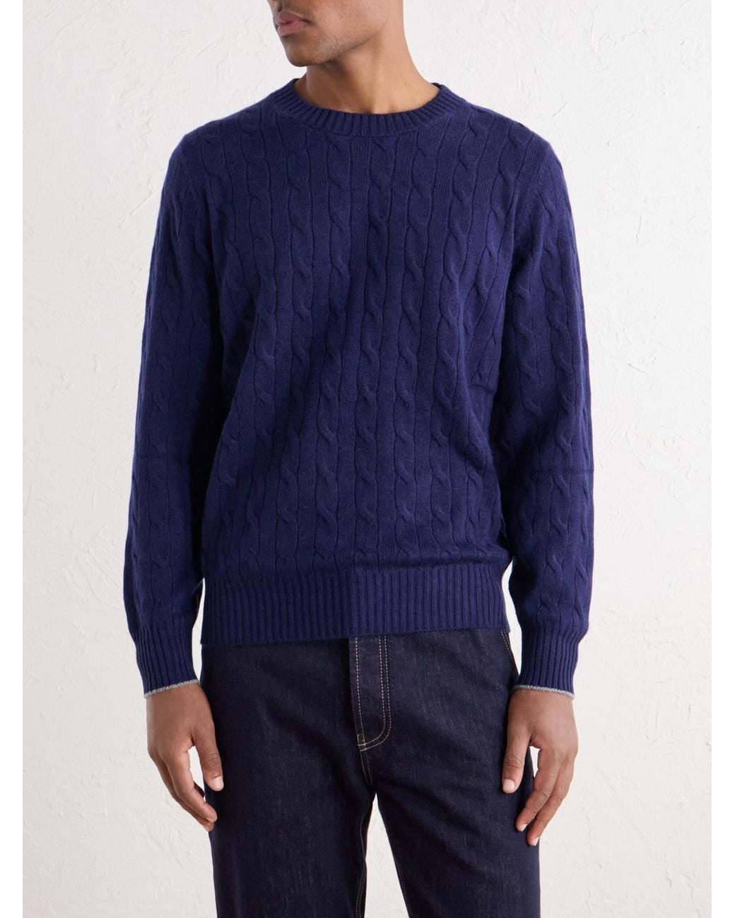 Brunello Cucinelli Blue Cable-Knit Cashmere Sweater for men