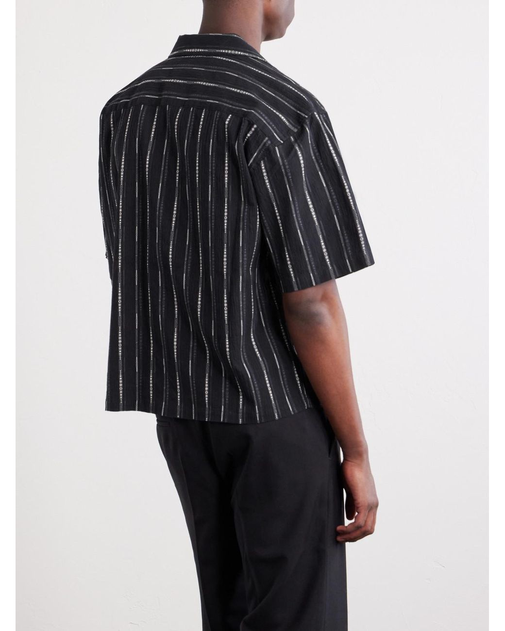 Aimé Leon Dore Blue Camp-Collar Striped Cotton-Blend Jacquard Shirt for men