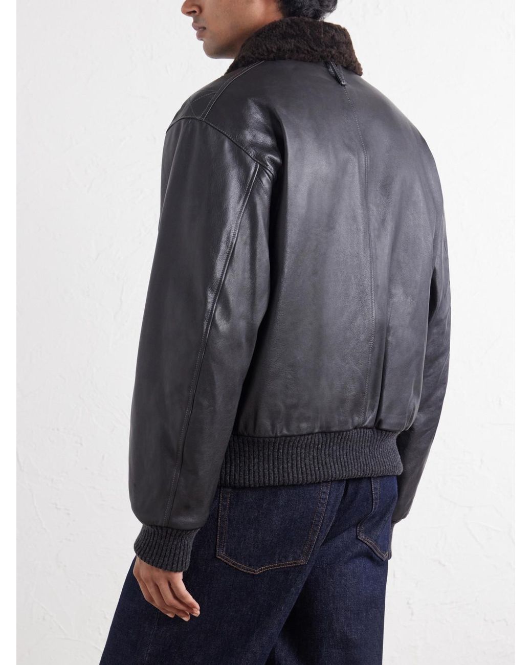 Valstar Black Smith Shearling-Trimmed Full-Grain Leather Jacket for men
