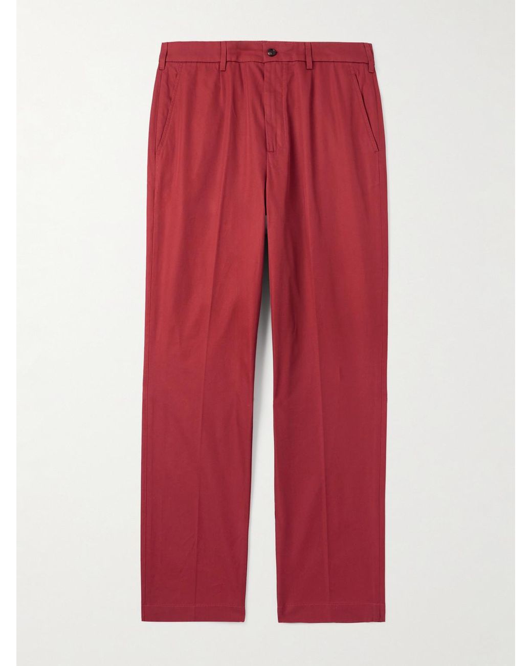 Dunhill Red Slim-Fit Straight-Leg Pleated Cotton-Gabardine Chinos for men