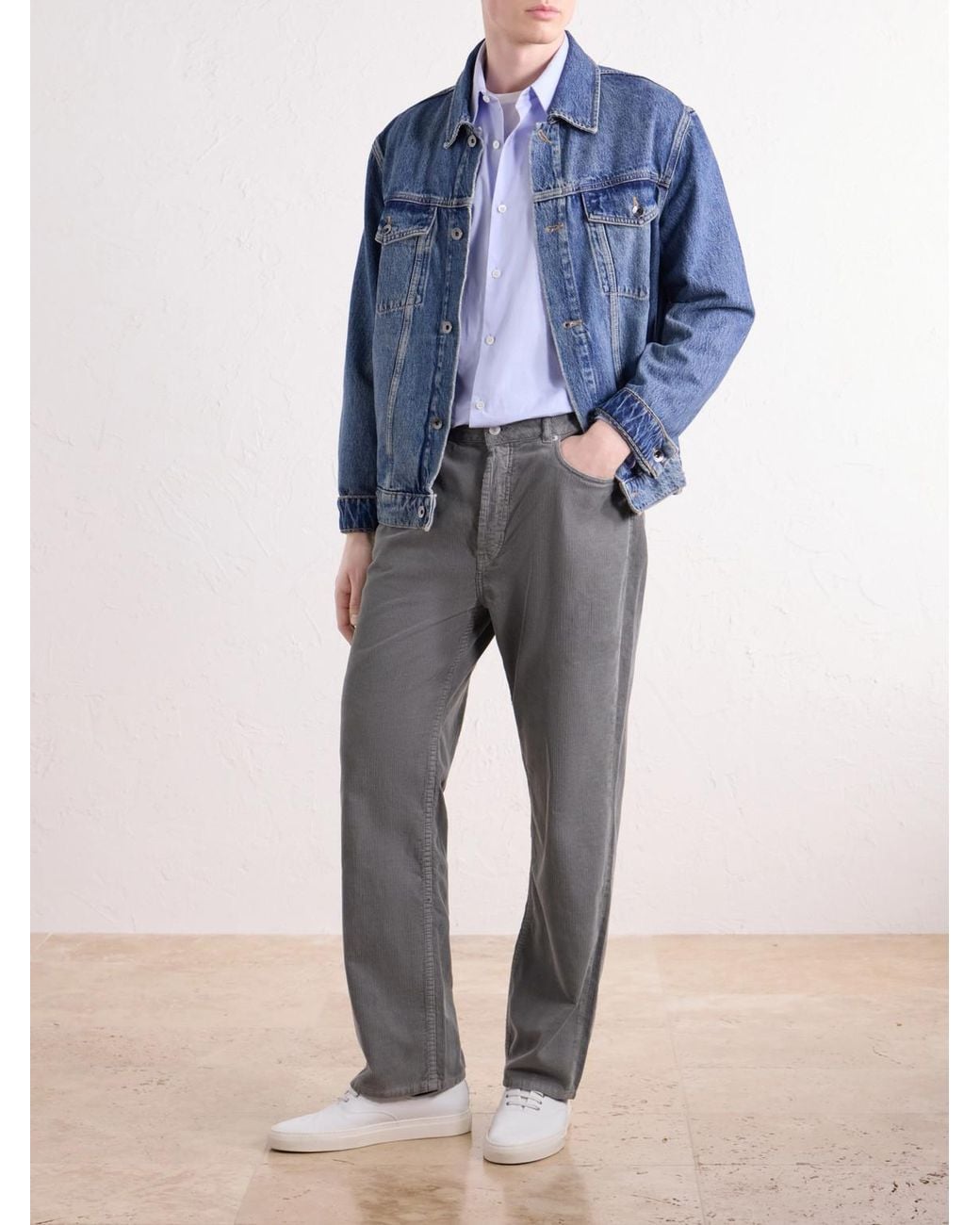 Officine Generale Gray Straight-Leg Cotton-Corduroy Trousers for men
