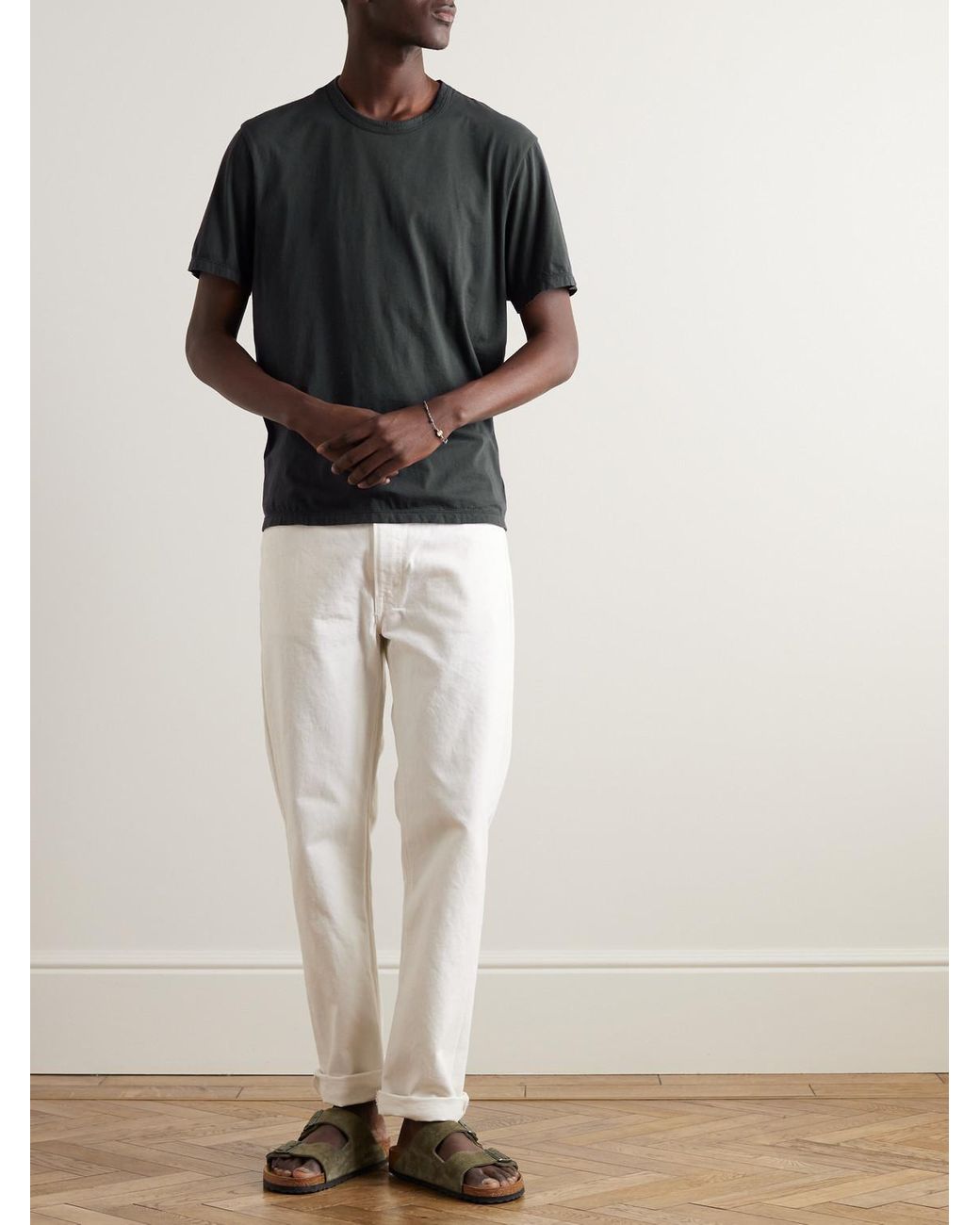 James Perse Black Luxe Lotus Garment-Dyed Cotton-Jersey T-Shirt for men