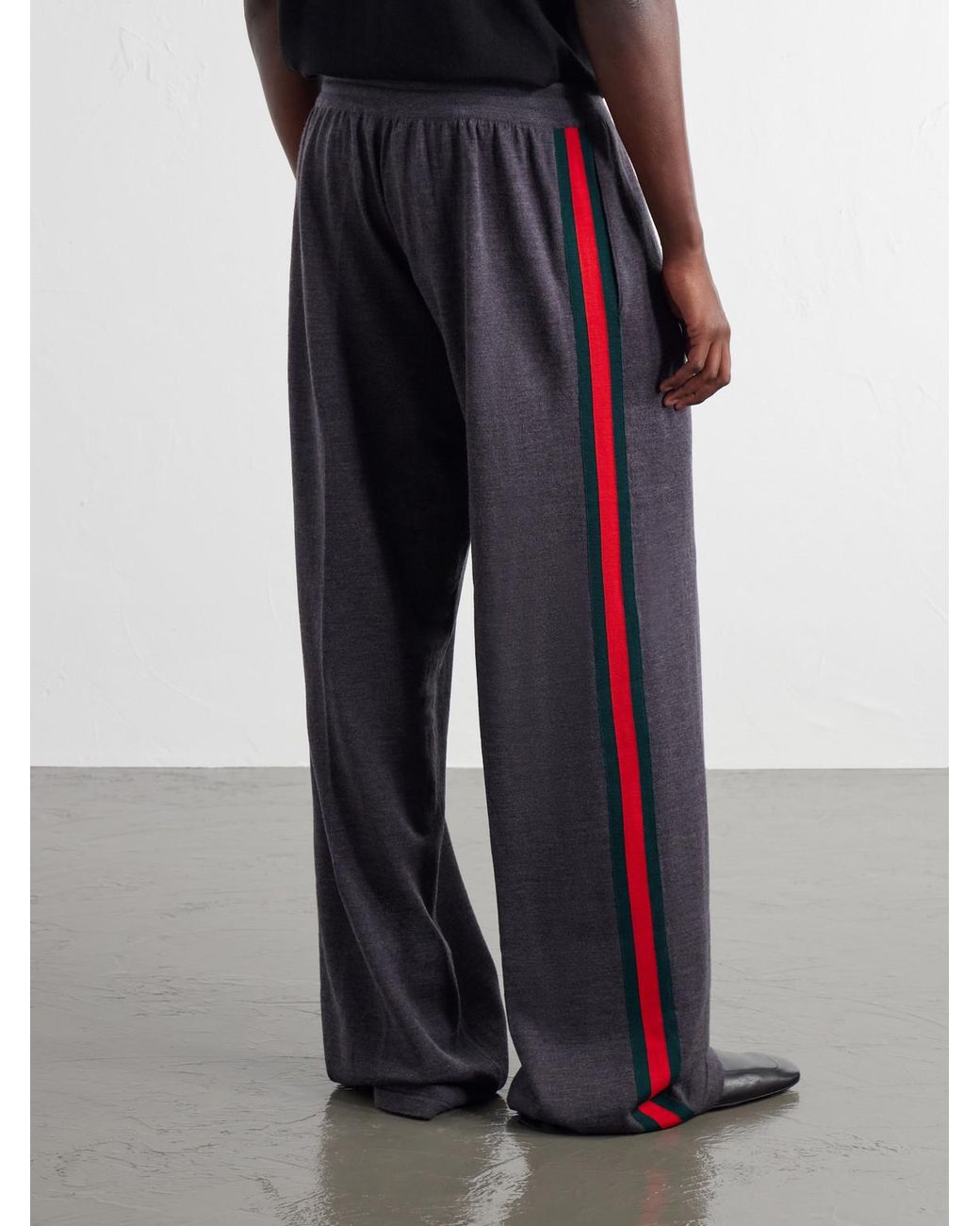 Gucci Blue Webbing-Trimmed Straight-Leg Wool Trousers for men