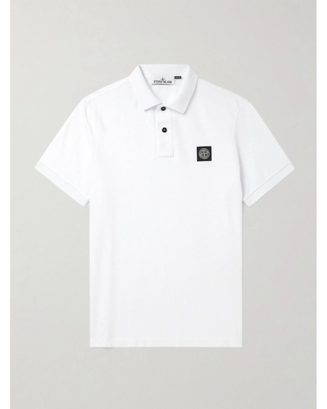 Stone Island White Stretch Cotton-Piqué Polo Shirt for men