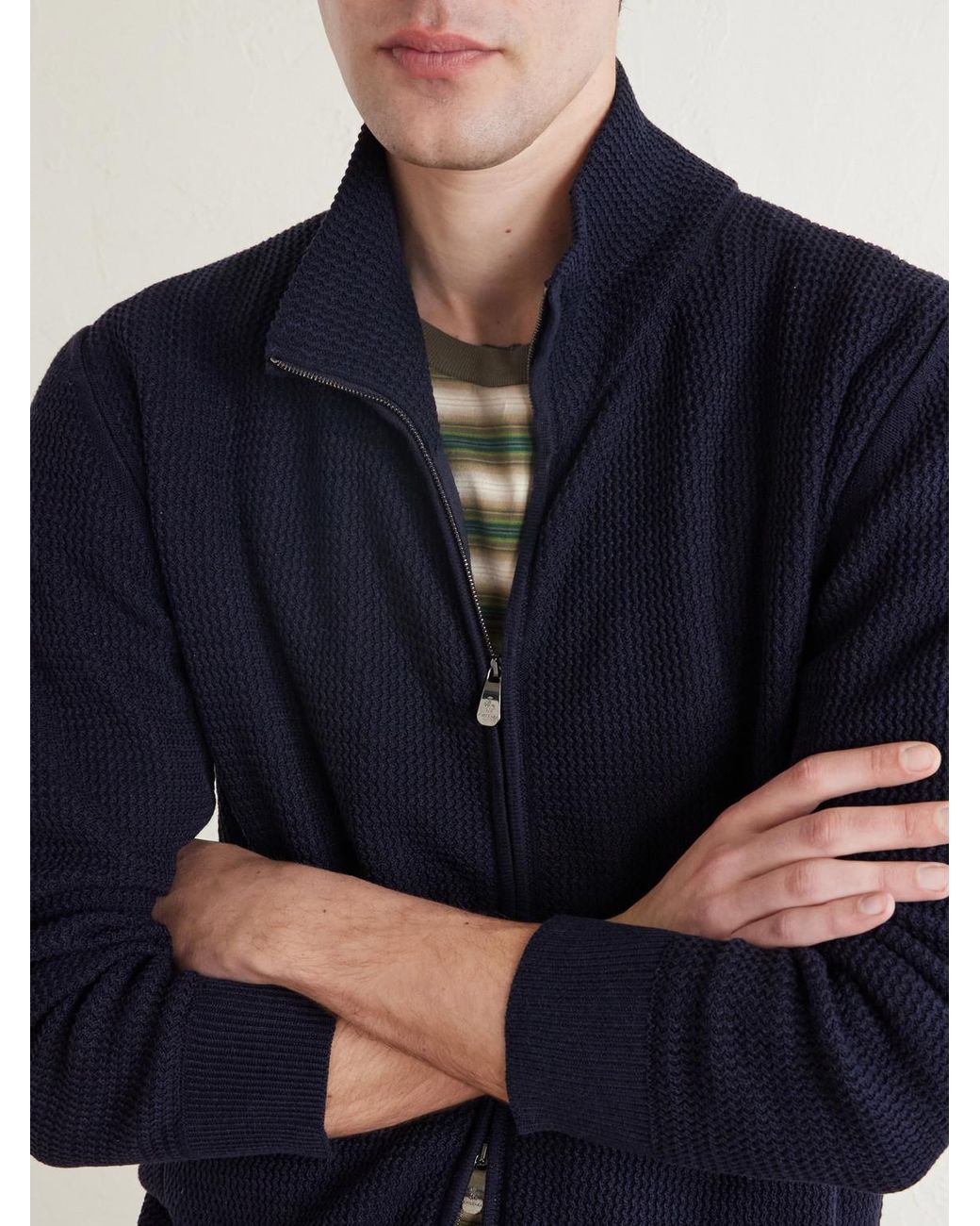 Piacenza 1733 Blue Knitted Silk And Linen-Blend Zip-Up Cardigan for men