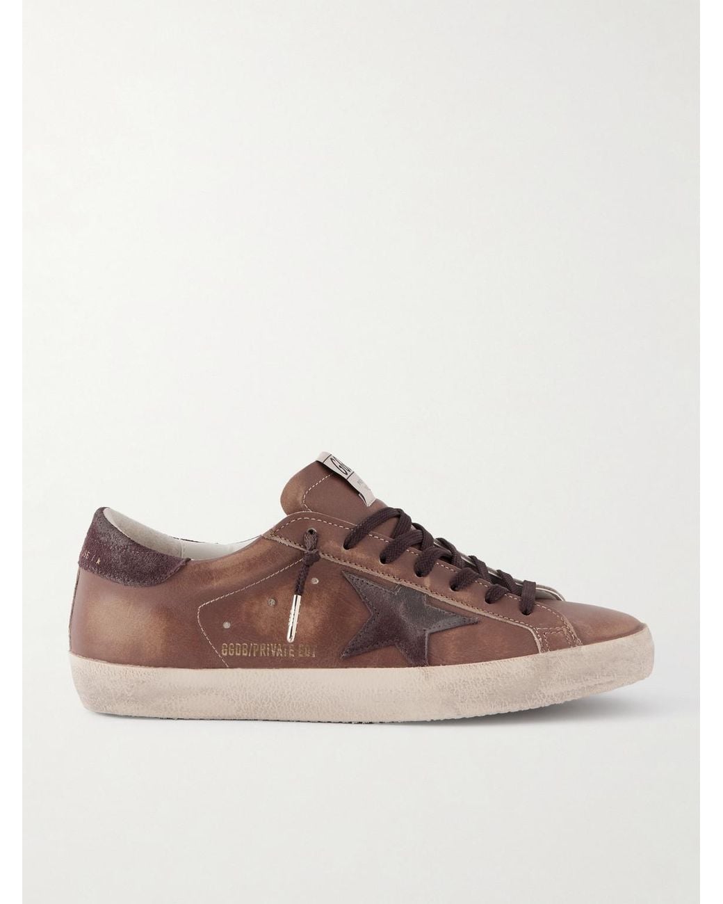 Golden Goose Deluxe Brand Brown Super-Star Private Edt Distressed Suede-Trimmed Leather Sneakers for men
