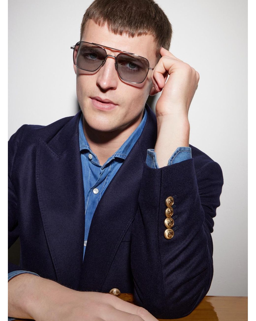 Dita Eyewear Blue Flight-Seven Aviator-Style Titanium Sunglasses for men