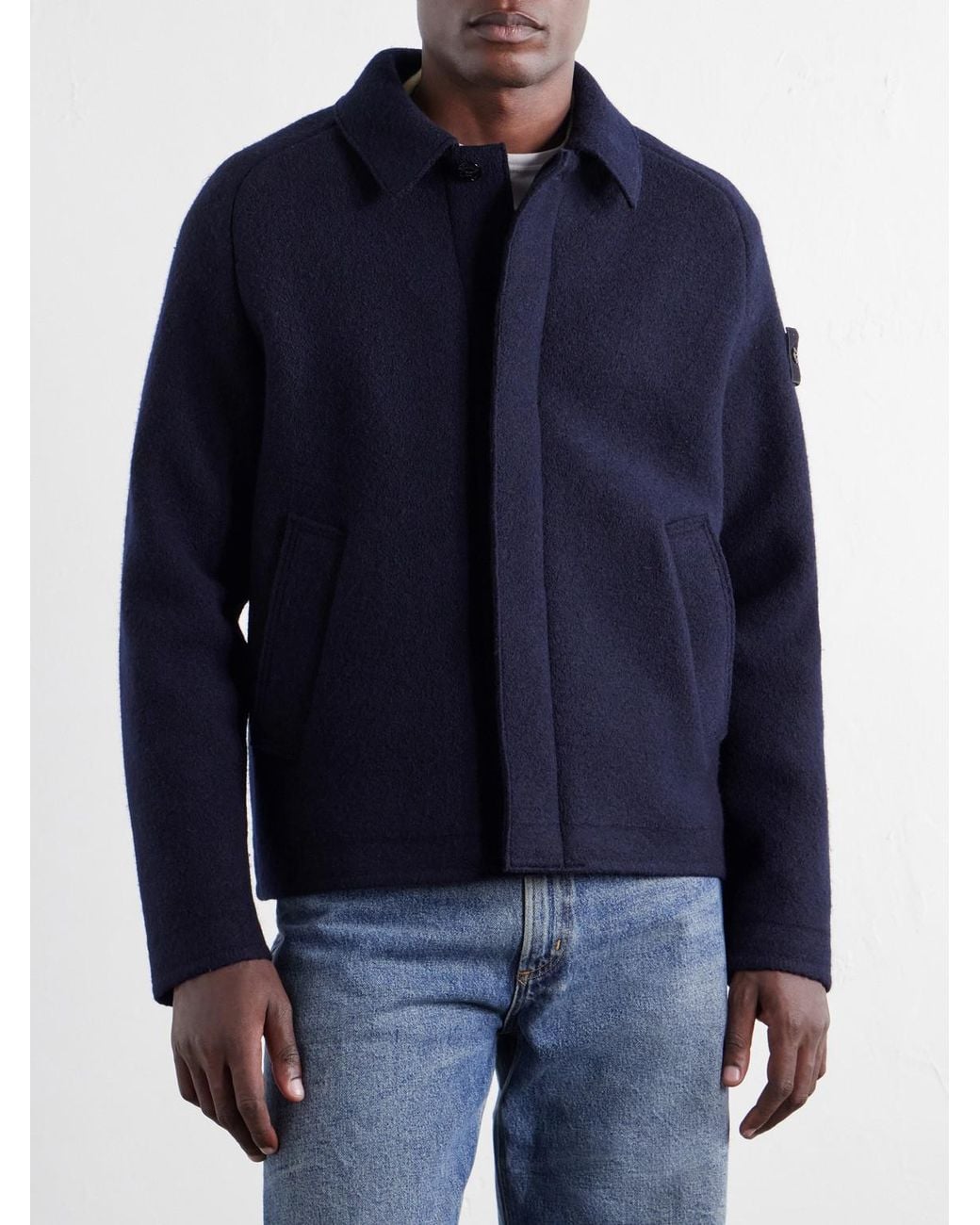 Stone Island Blue Felted Rws Wool Overshirt for men
