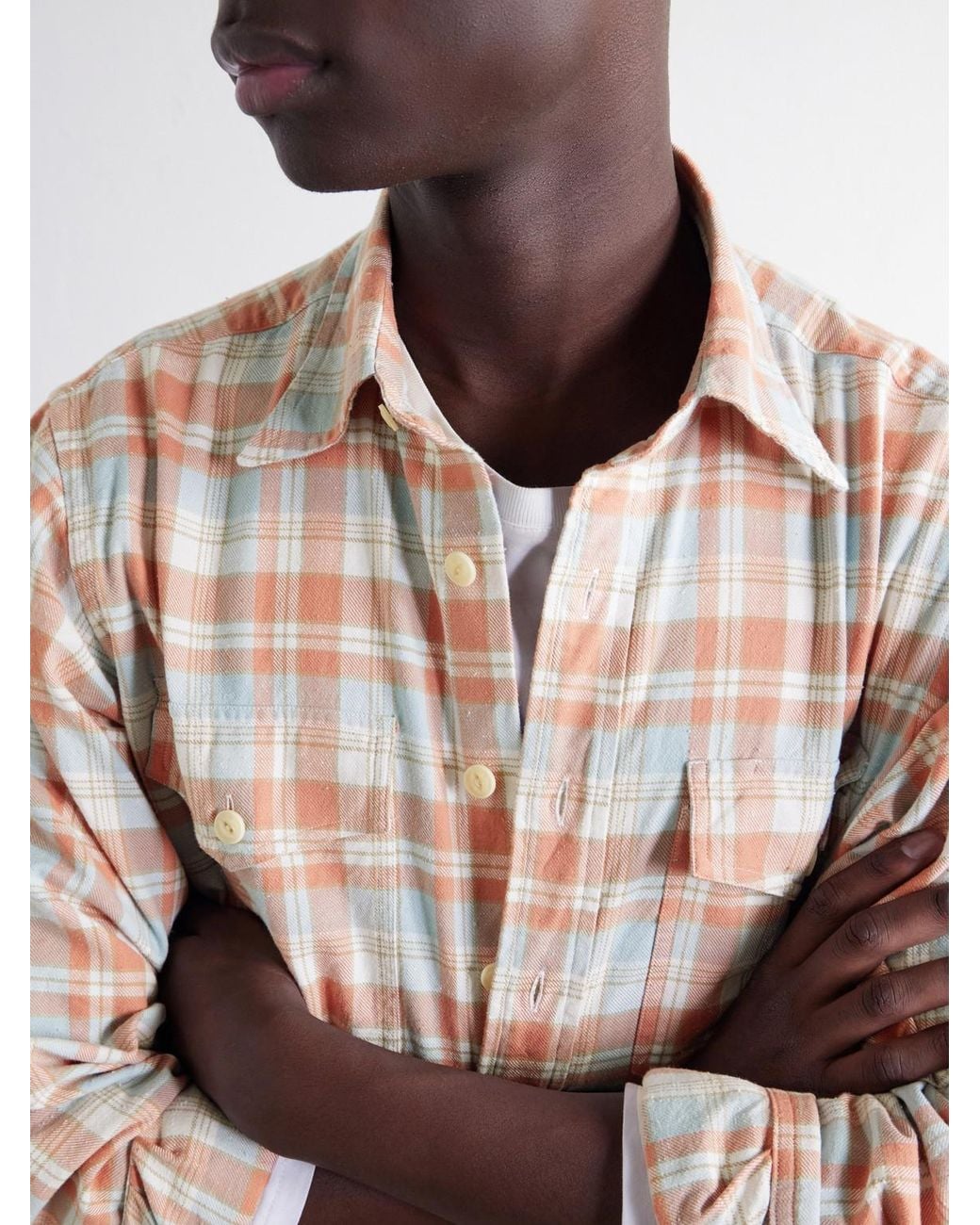 Drake's Pink Checked Brushed Cotton-Flannel Shirt for men