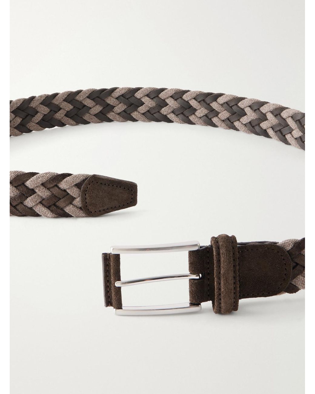 Andersons Brown 3.5 Cm Suede-Trimmed Woven Belt for men