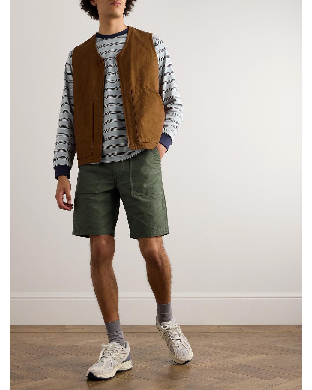Orslow Green Slim-Fit Straight-Leg Cotton Cargo Shorts for men