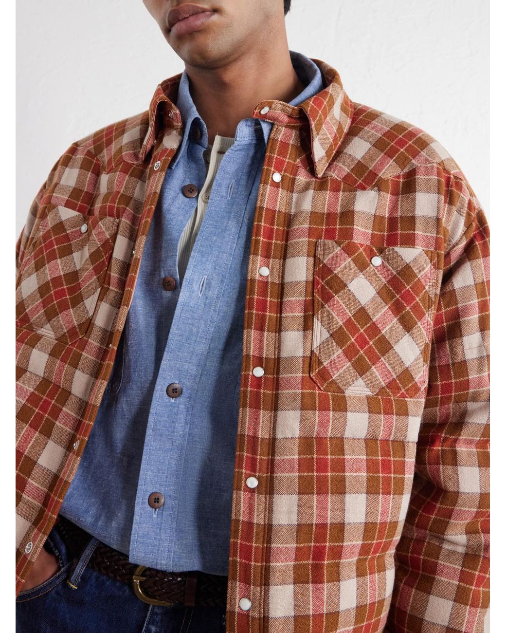 Visvim Brown Kerchief Checked Wool And Linen-Blend Down Jacket for men