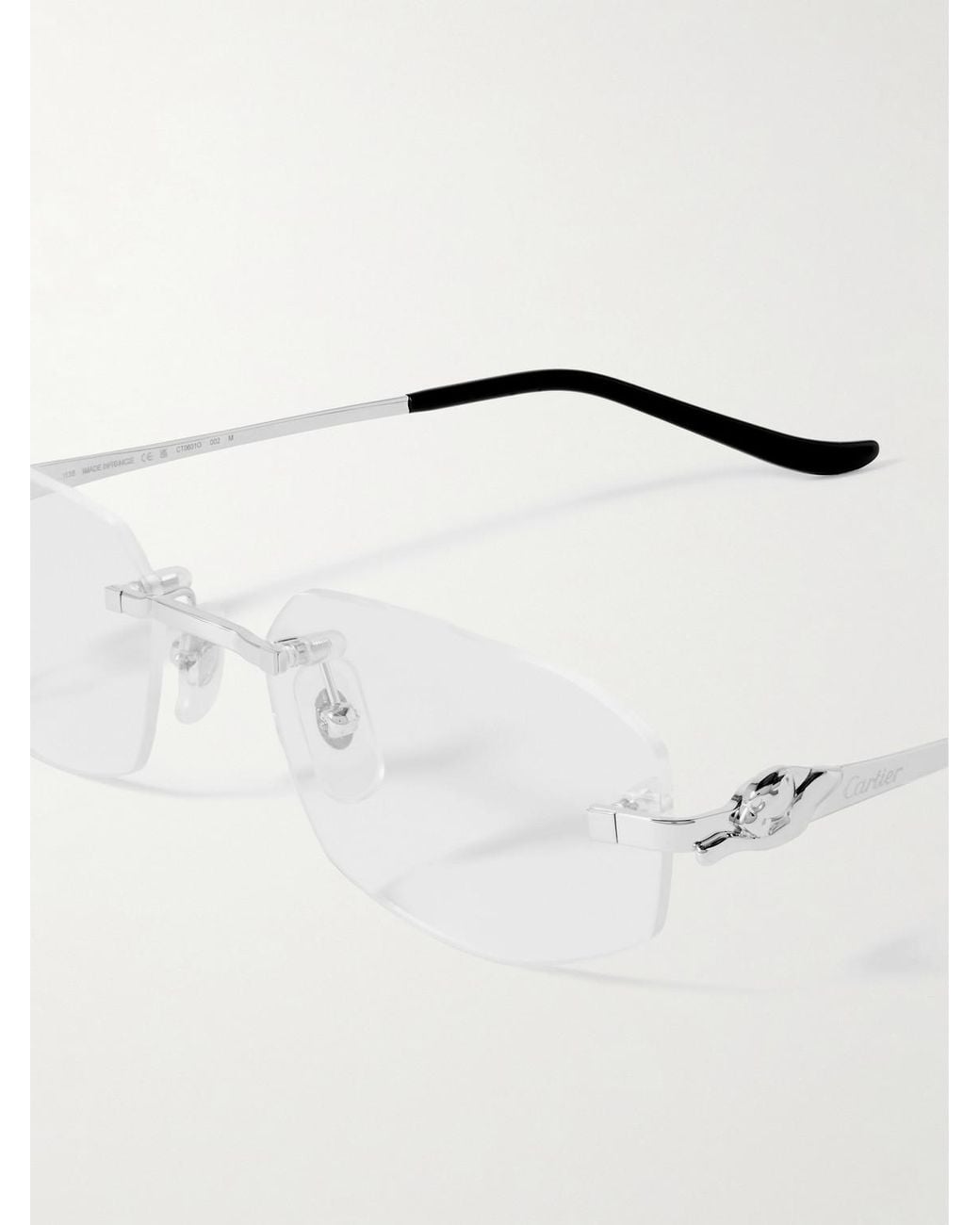 Cartier Metallic Panthère De Cartier Rectangular-Frame Rimless-Tone Optical Glasses for men