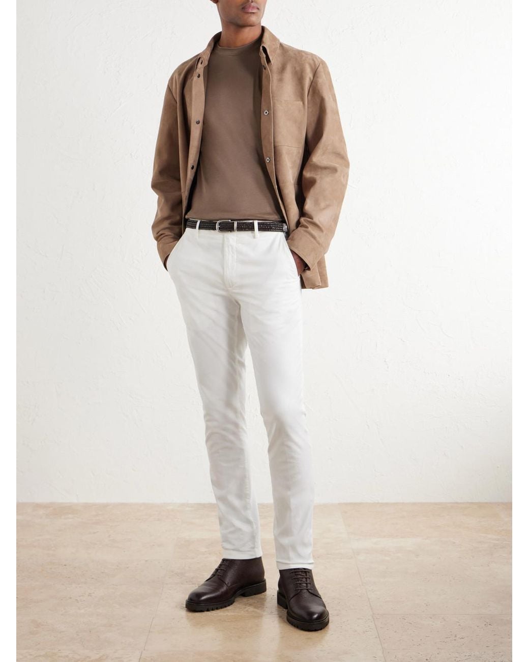 Canali White Tapered Stretch Cotton-Twill Trousers for men