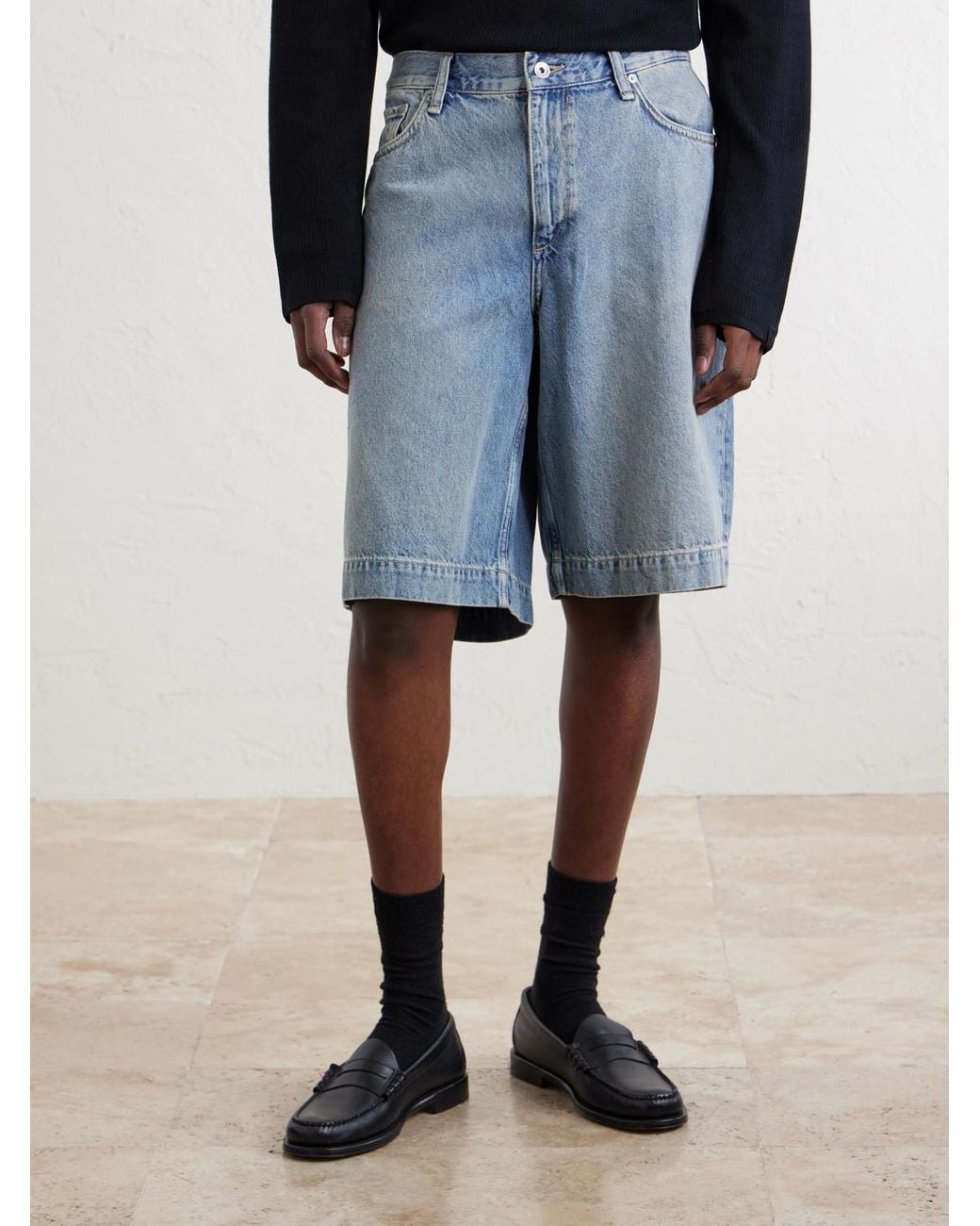Rag & Bone Blue Wide-Leg Denim Shorts for men