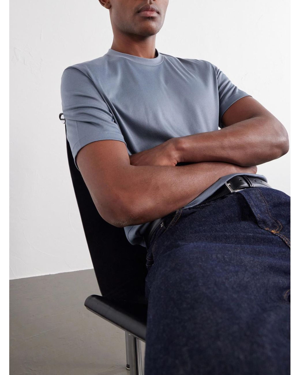 Zimmerli of Switzerland Blue Sea Island Cotton-Jersey T-Shirt for men