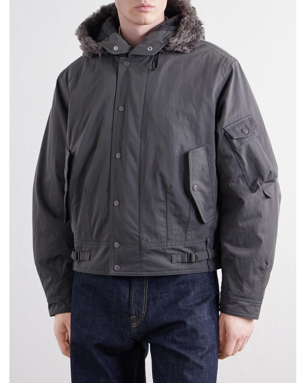 Our Legacy Gray Orbit Hooded Twill Bomber Jacket for men