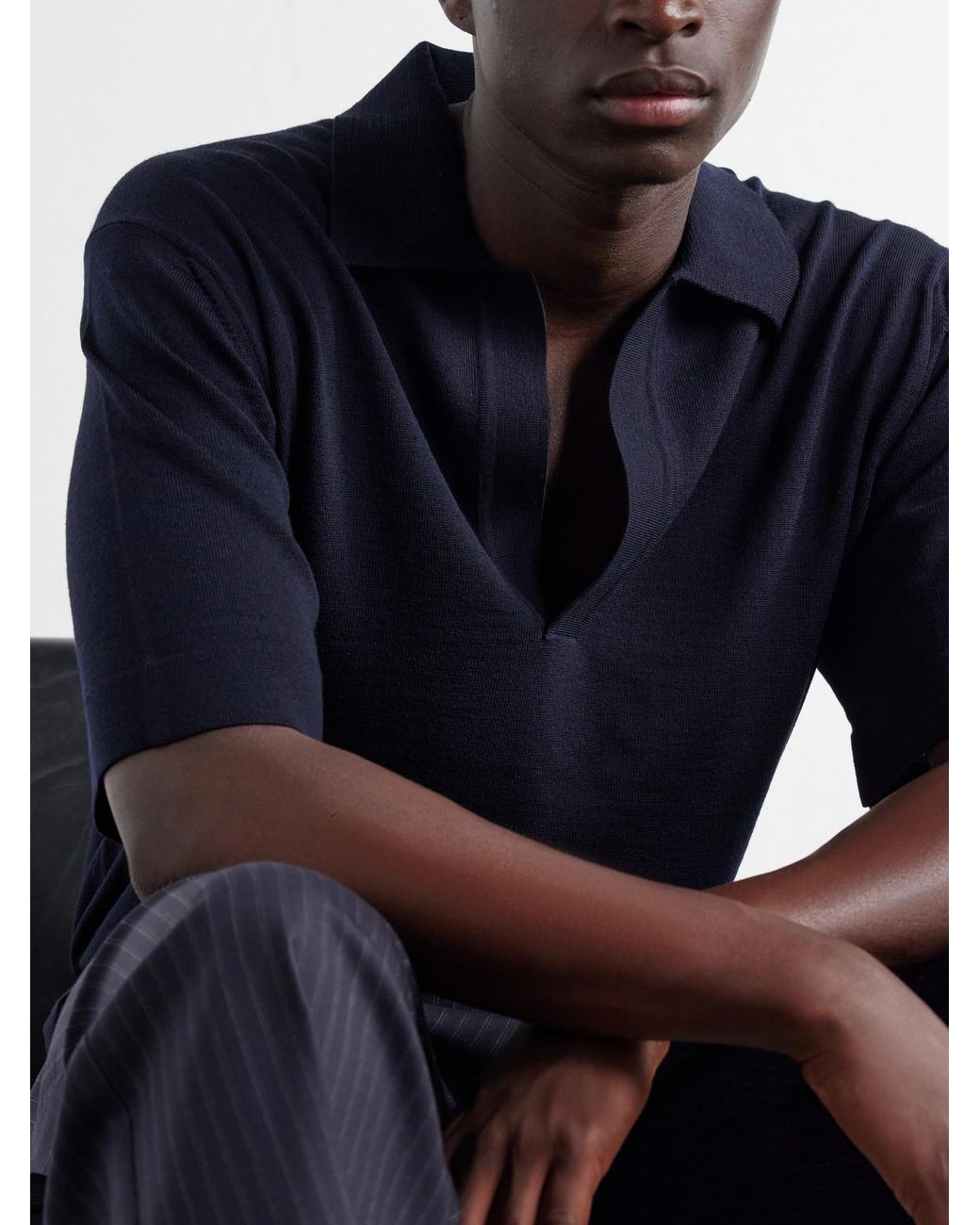 Orlebar Brown Blue Raffertie Merino Wool Polo Shirt for men